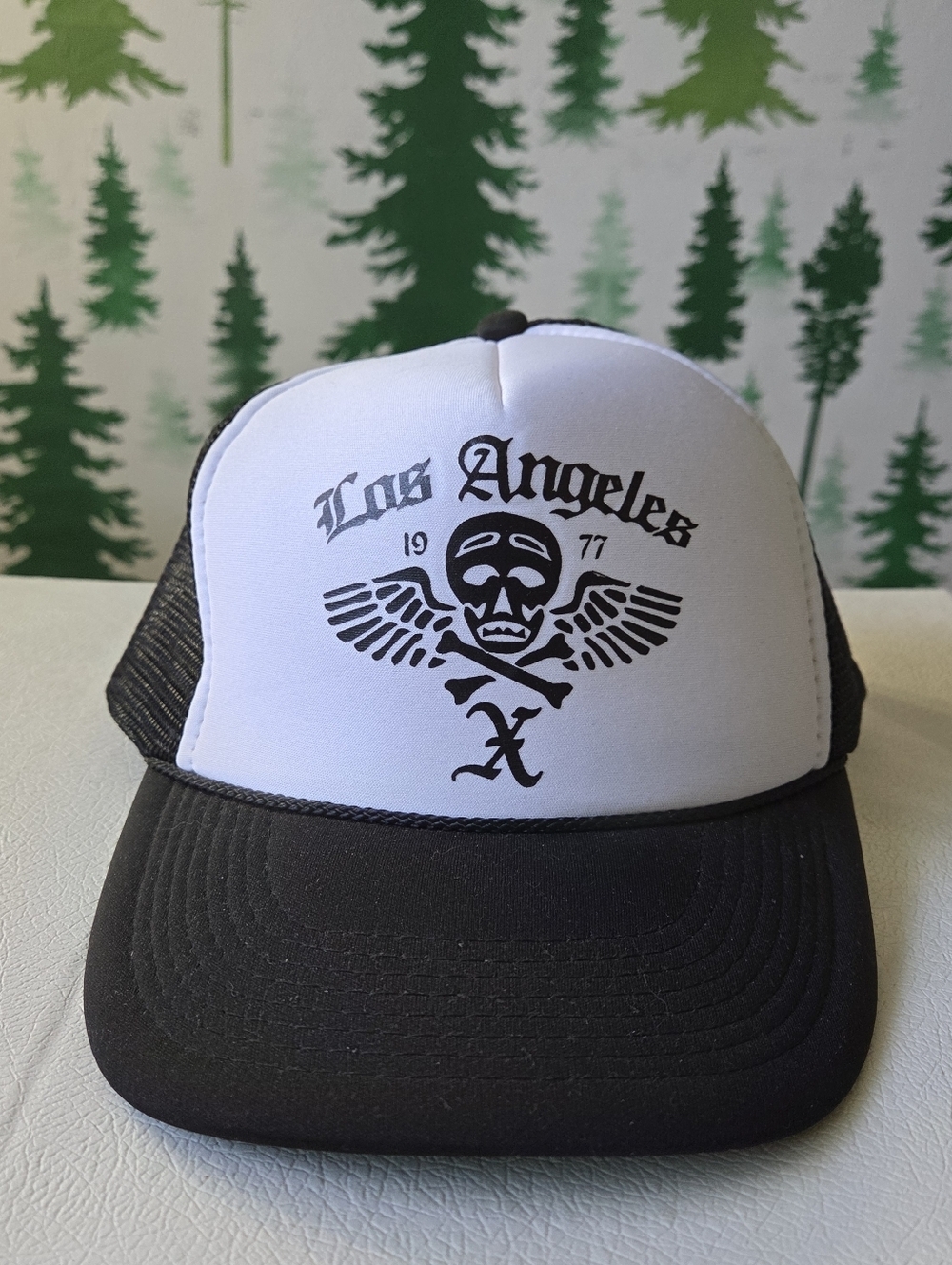 Black and White Los Angeles Graphic Trucker Hat
